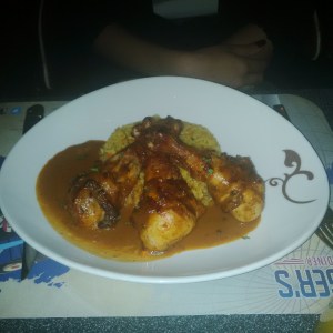 Seasoned Chicken Drumsticks with Rice and Gravy